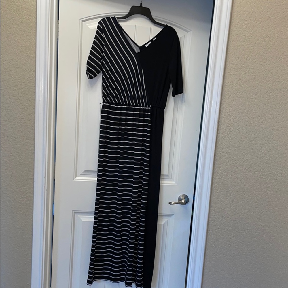 Elegant Black and White Striped Dress